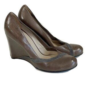 Costume National Womens Leather Platform Wedge Heel Brown 38.5 Closed Round Toe